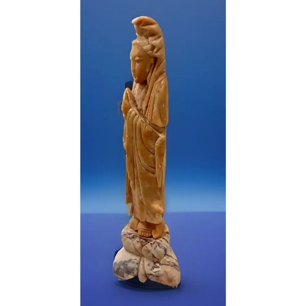 Chinese Celadon Soapstone Figure Of Kuan Yin, Early 20th Century 10”